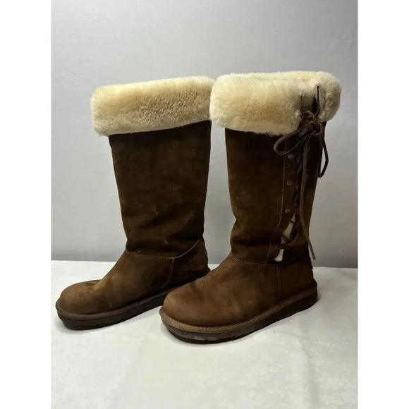 UGG Shoes - Ugg Upside Tall 5163 Brown Suede Lace Up Women's Size 6 Winter Snow Boots